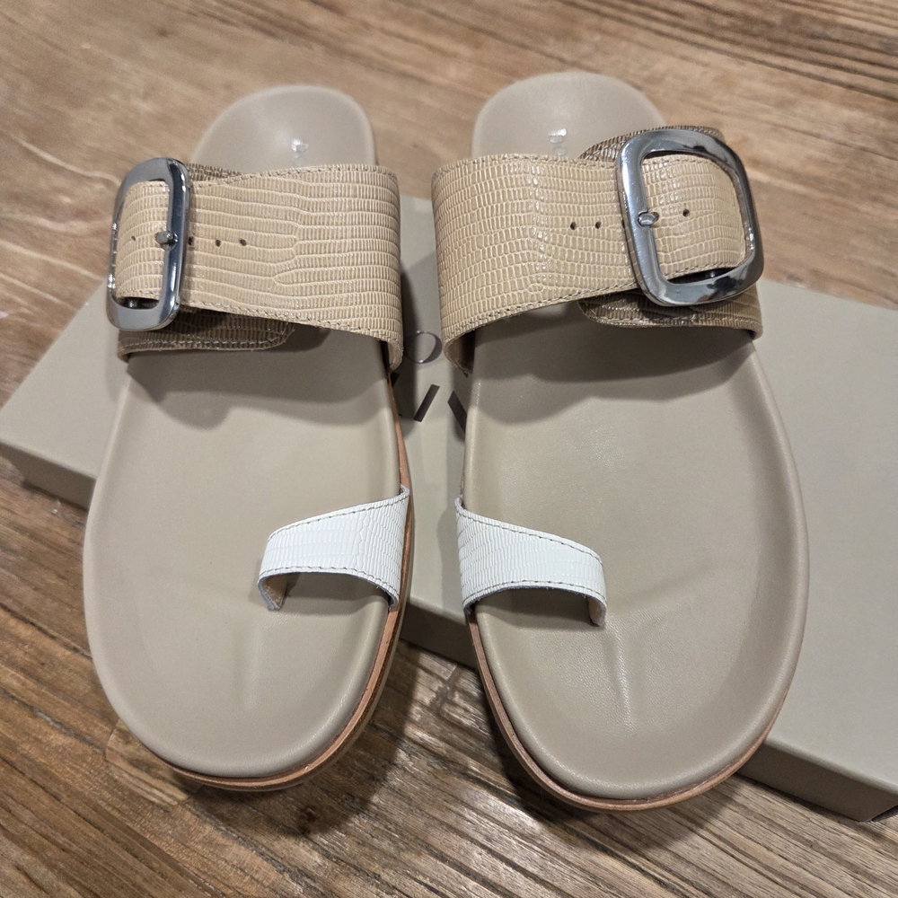 Lorenzo Tan and Cream Leather Sandals